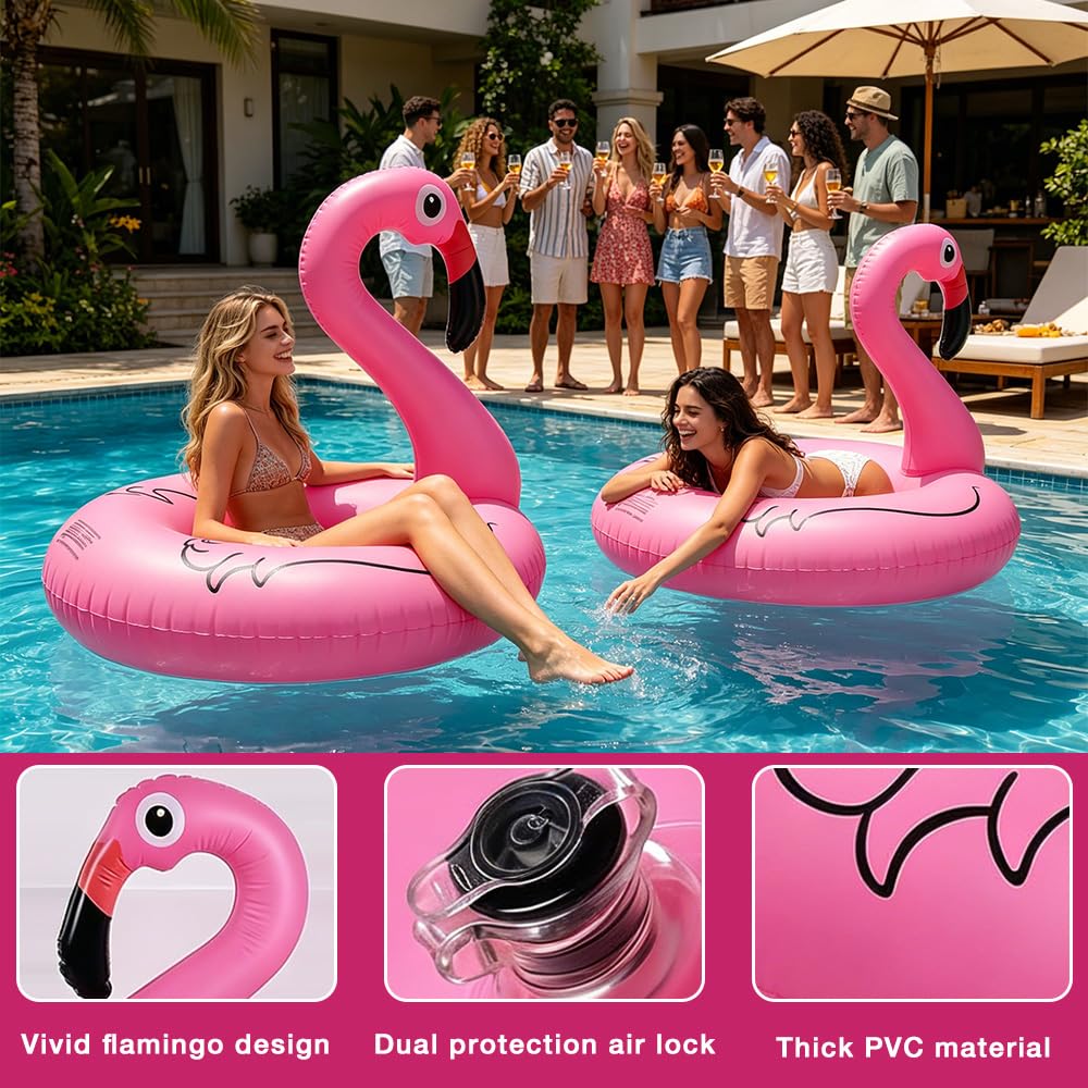 Mineup Bouée Flamant Gonflable avec Lumières Solaires, Bouée Gonflable Flamant Rose, Anneau De Natation Gonflabl en Forme De Flaman Rose pour Adulte pour Piscine, Plage Et Fêtes D’Été (100x90 Cm)