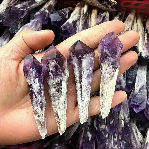 Miniatura 4 de 1 pieza natural de amatista natural de cuarzo racimo de cristal curativo varita espécimen decoración del hogar