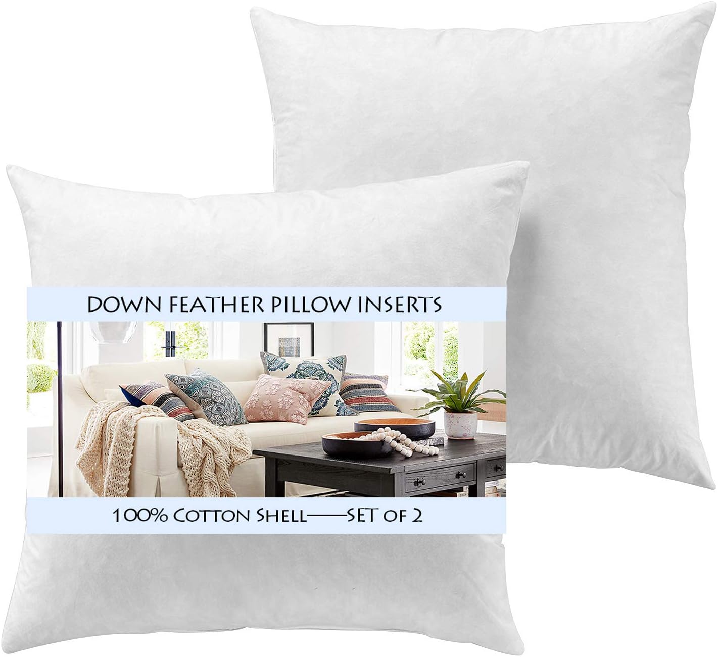 Yesterdayhome Set of 2-16x16 Throw Pillow Inserts-Down Feather Pillow Inserts-White