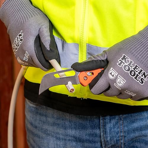Miniatura 4 de Klein Tools 44056 Cuchillo de bolsillo, hoja de pico de halcón de acero inoxidable para desollar cables y trabajo en línea, cerradura de barra,