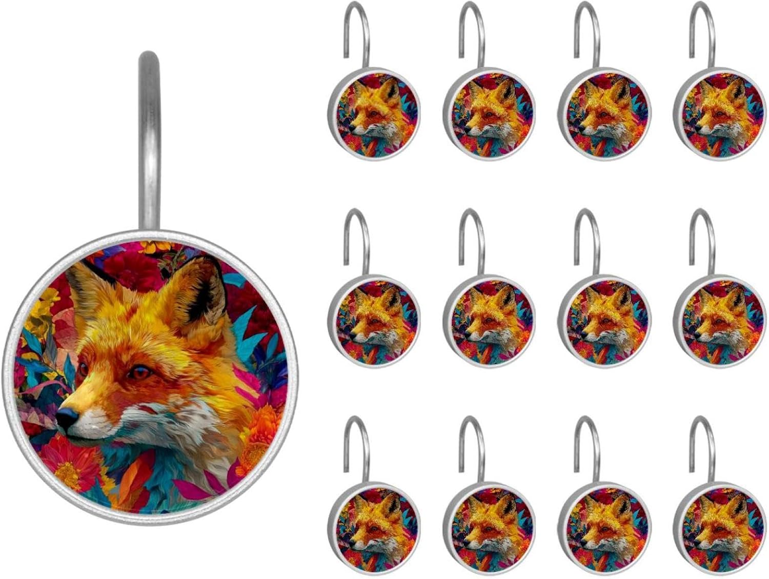 12PCS Farmers Watercolor Vegetables (3) Shower Curtain Hooks Metal Rust Resistant Decorative Shower Curtain Hooks Bathroom Decorations