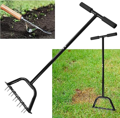 Herramientas de aireador de césped de 10 puntas, espigas de césped aireador de césped, aireador manual de césped para césped, espiga de semillas de