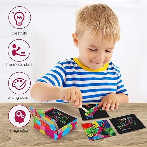 Miniatura 5 de Mocoosy 400 hojas de mininotas holográficas para niños, diseño de arco iris con purpurina para rascar, manualidades, tarjetas mágicas para rascar,