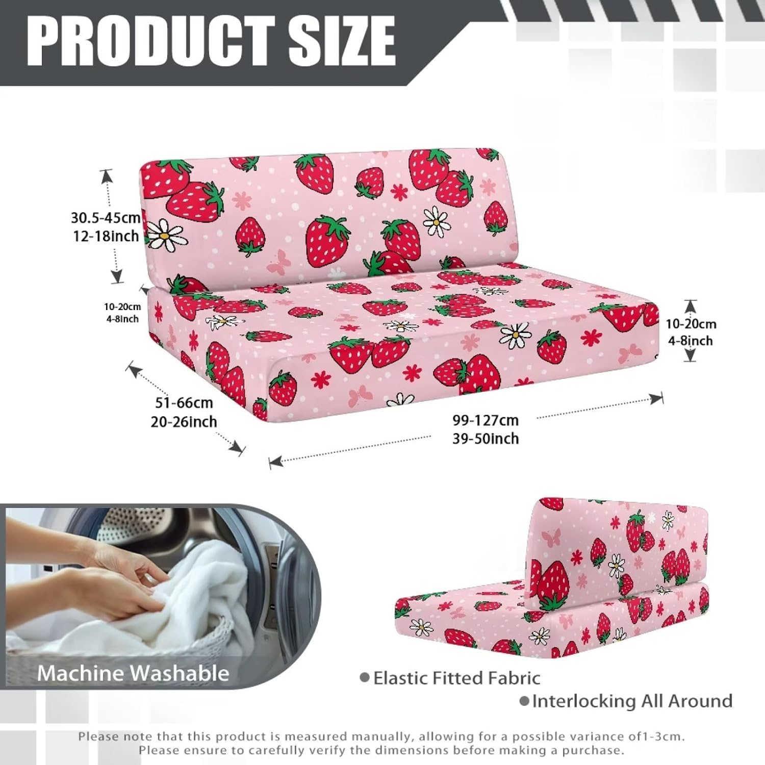 Strawberry RV Cushion Covers for Women,Dinette Booth Seats 2 Sets Camper Cushion Covers Stretch Couch Cover for RV Camper Sofa Bed,Including Bench & Backrest Cover,Pink