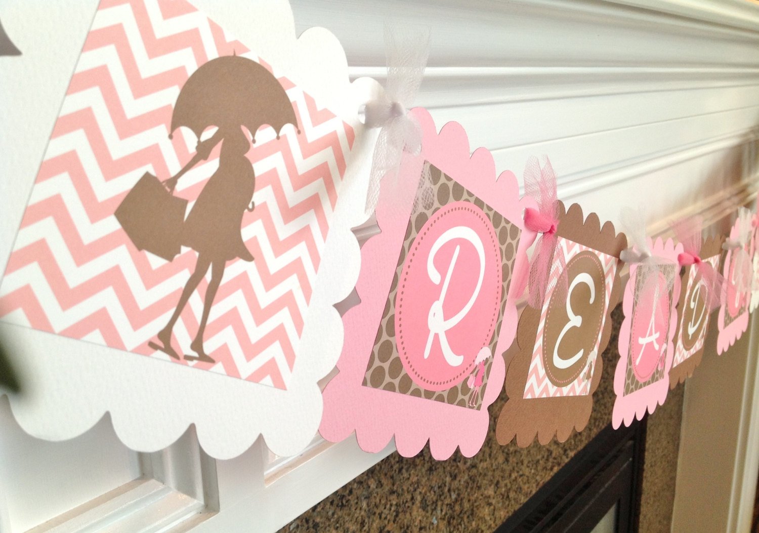 Ready To Pop Baby Shower Banner Light Pink Chevron and