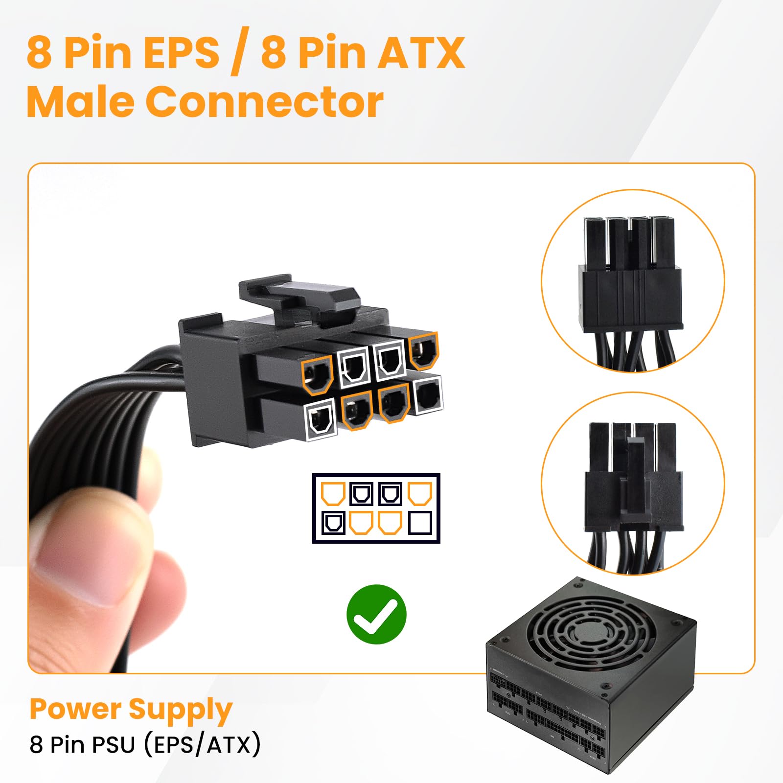 Kabel rozdzielający PCIE 18AWG do C-orsair, ATX 8-pinowy męski na podwójny PCIe 8-pinowy (6+2) męski kabel zasilający do zasilacza C-orsair T-hermaltake A-RESGAME (60 cm + 20 cm)