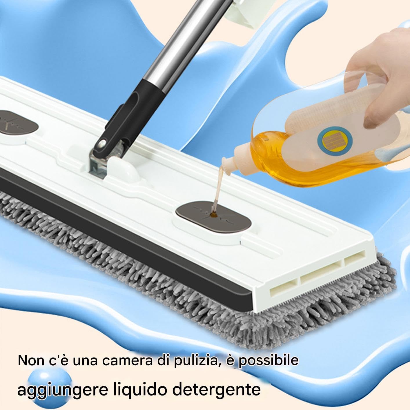 Mopa Plana Giratorio 360°, en Seco o Húmedo, Mango Largo | Limpiador De Suelos Con Raspador Mopa Atrapapolvo de Microfibra con Mango Largo para Cocina, Baño, Hogar, Suelos y