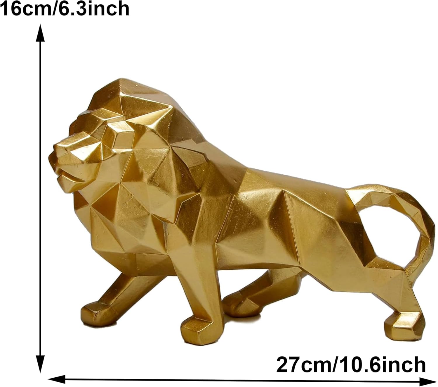 Golden Lion Sculpture - Abstract Geometric Animal Statue for Coffee Tables, Bookshelf Niches - Resin Lion Figurines Home Decor Crafts Ornaments