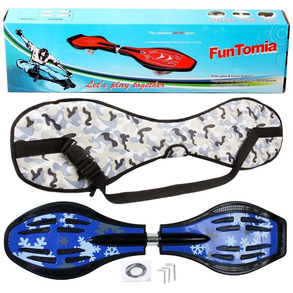 FunTomia - Waveboard con cuscinetti a sfera, custodia e CD (diversi colori disponibili), blu/fiocco di neve.
