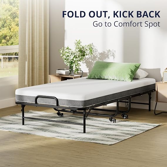 Cozy Castle 75 x 31 Folding Bed with 5 Memory Foam Mattress, Portable Rollaway Bed with Heavy-Duty Steel Frame & Wheels, Guest Bed for Adults, Apartment, Office