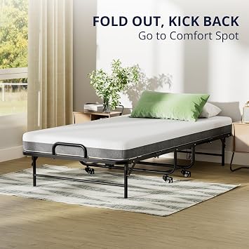 Cozy Castle 75 x 31 Folding Bed with 5 Memory Foam Mattress, Portable Rollaway Bed with Heavy-Duty Steel Frame & Wheels, Guest Bed for Adults, Apartment, Office