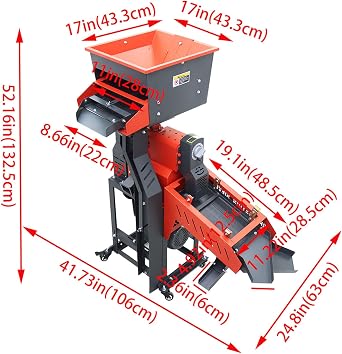 220V Rice Milling Machine Corn Milling Machine Household Rice Thresher Small Grain Peeling Machine with Vibrating Screen 130-170kg/h 1.8KW Square Funnel Type