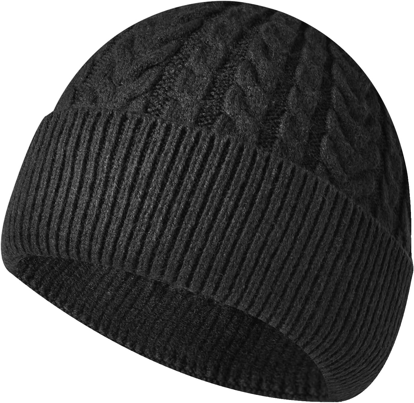 Winter Beanie Hat, Knit Cuffed Roll-up Elastic Edge Skullcap, Unisex Ski Warm Cap for Men Women