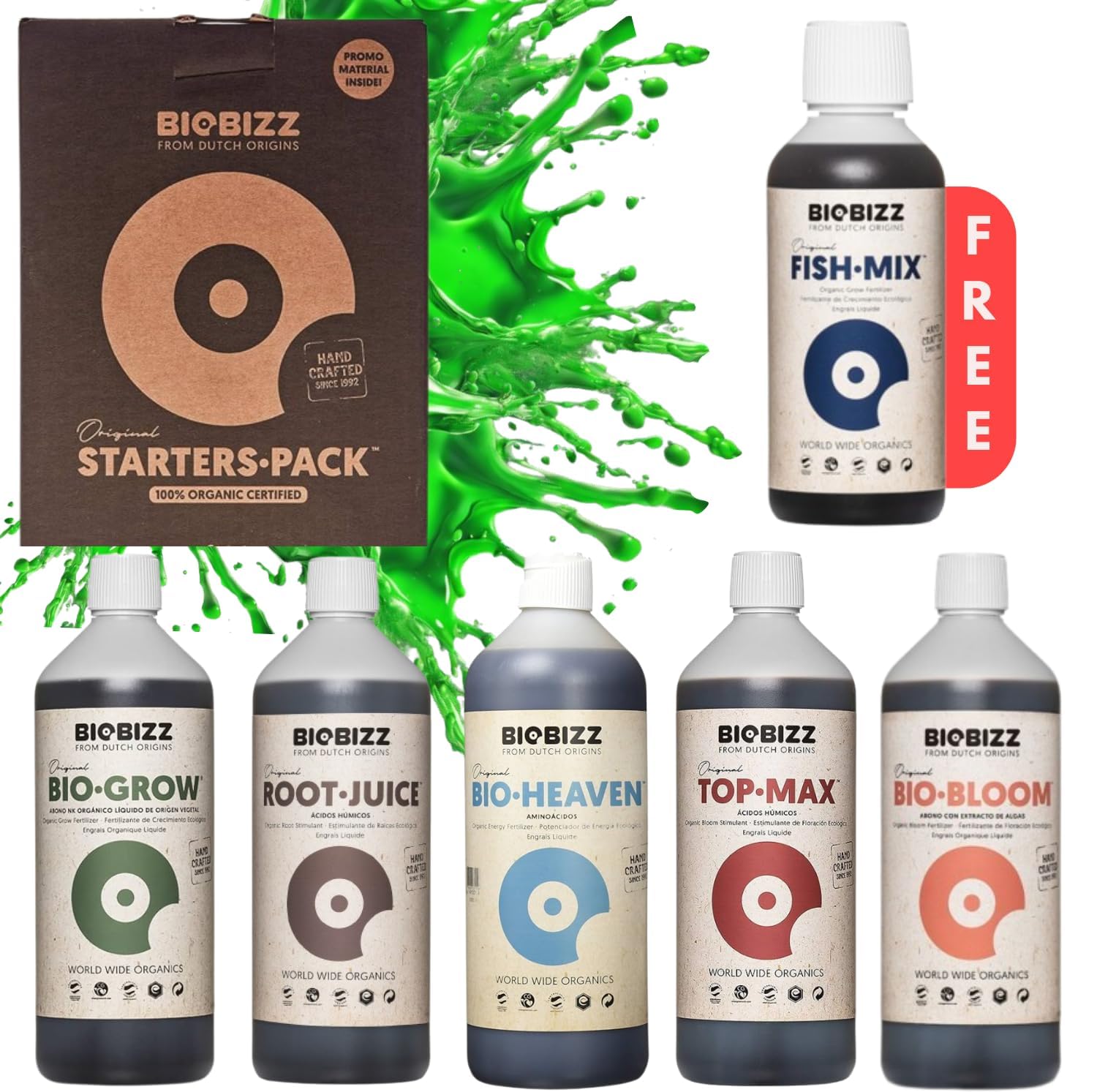 Starter Pack Biobizz Dünger Set | Starterset GrowSet Indoor | Naturdünger | Flüssiger | Wachstum und Blüte | 100 % organisch | Für 10–30 Pflanzen | Für Anfänger geeignet | Einfache Anwendung