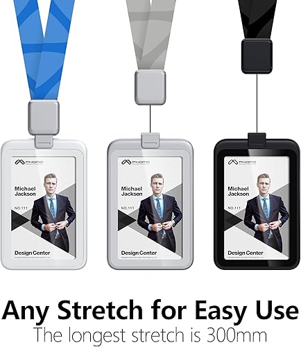 Miniatura 4 de Phomo Portatarjetas de identificación autoretráctiles con clip de carrete de mosquetón y cordón para insignia, soporte para tarjetas de