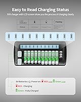 Vista 7 de EBL Cargador de batería LCD de 12 bahías para pilas recargables AA, AAA y 9V, estación de carga múltiple con 10 ranuras estándar para AA AAA y 2