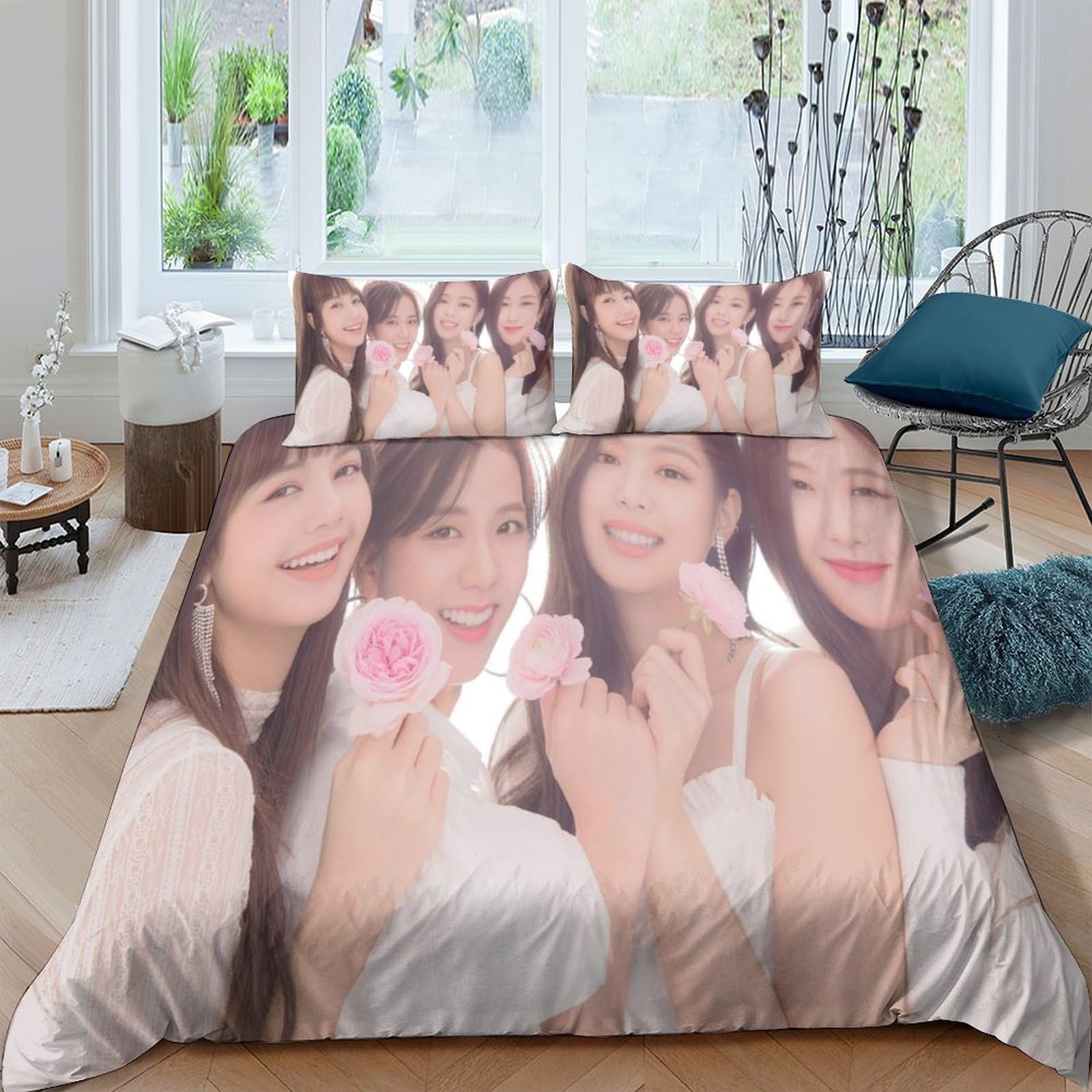 MJCZEGDCR Blackpink Comforter Cover Bedding Set 3D Duvet Cover for Children Kids Boys Girls 2Pcs Microfiber Decor Bedspread Cover Bedclothes with Pillowcases Double（200x200cm）