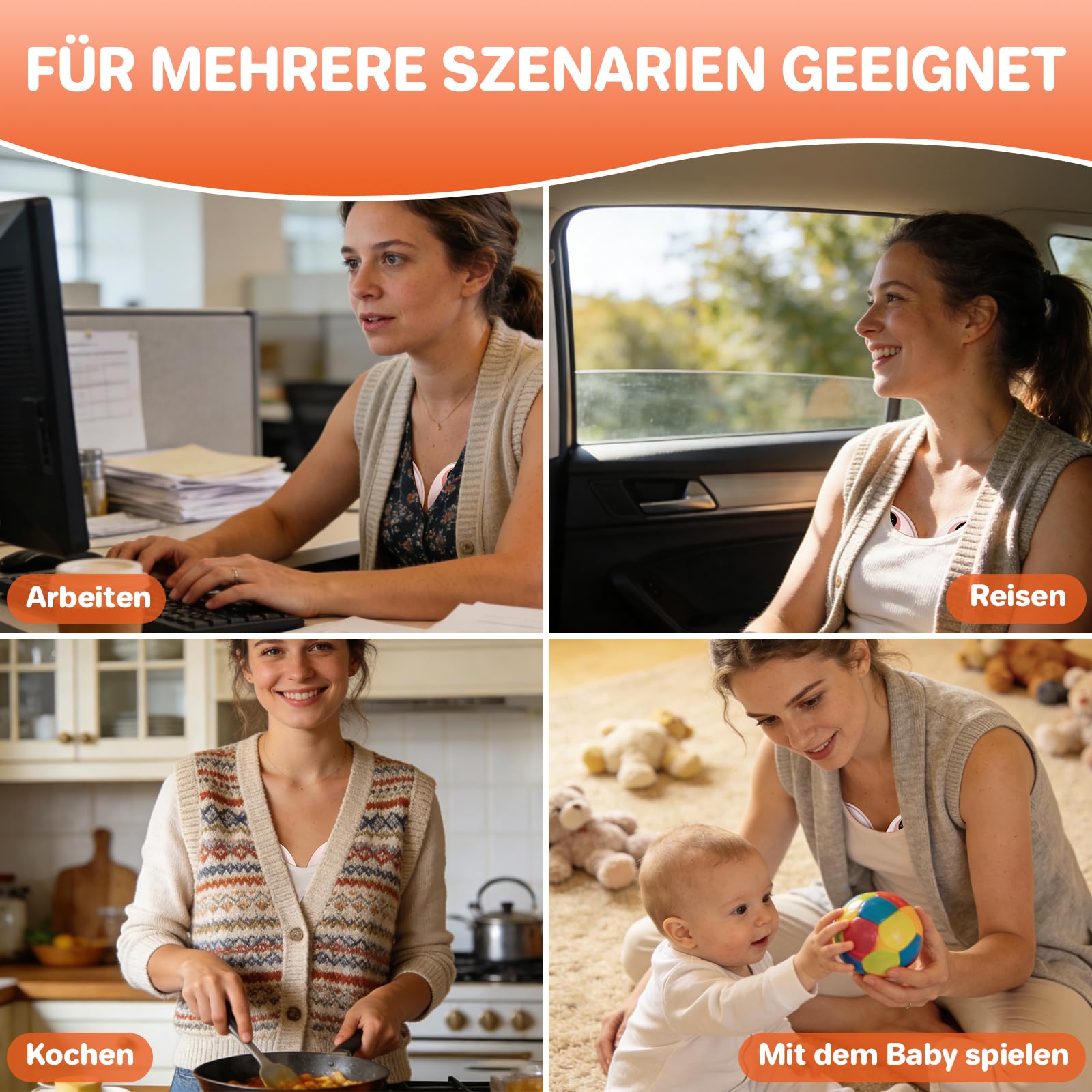 FUNYKICH Milchpumpe Elektrisch, Elektrische Milchpumpe tragbar 4 Modi, 12 Stufen 19/21/24mm Flansch, Milchmengen-Monitor, Komfortabler Leise & BPA-frei,Stillpumpe Handsfree für Büro Unterwegs(2 Stück)