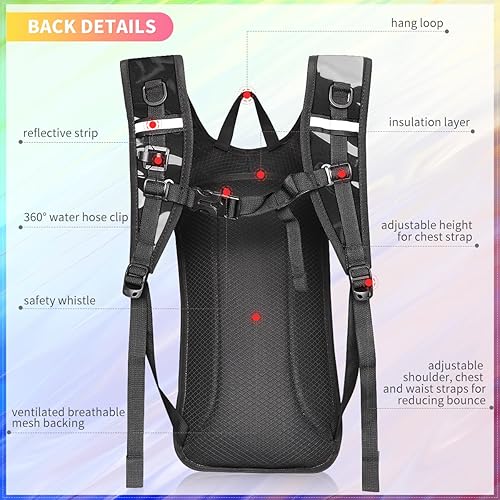 Miniatura 3 de Mochila de hidratación, mochila de agua con vejiga de hidratación de 2 litros, mochila de hidratación para rave, esencial para festivales,