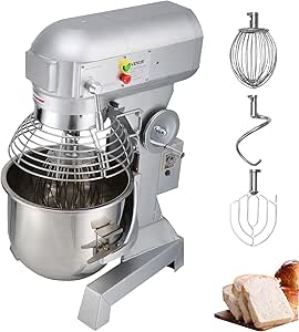 Happybuy 10Qt Commercial Food Mixer with Timing Function， Commercial Mixer 500W Stainless Steel Bowl Heavy Duty Electric Food Mixer Commercial with 3 Speeds Adjustable, Perfect for Bakery Pizzeria