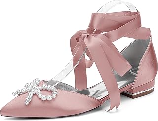 Zapatos Planos de Novia en Satén con Punta Estilizada y Perlas Decorativas Mujer Bodas y Eventos Nocturnos
