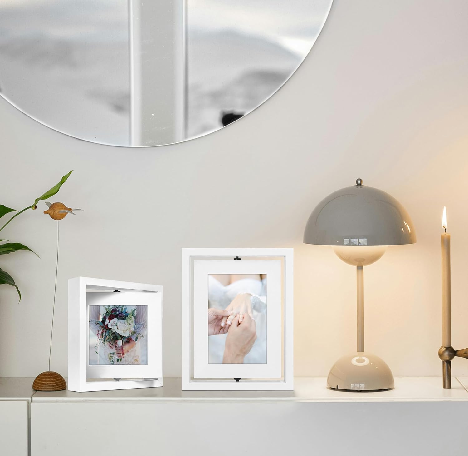5x7 Rotating Picture Frame 2 Pack, Two-sided Viewing Display Photo Pine Wooden Real Glass, Vertical or Horizontal Free-Standing Desk Tabletop Frame, White