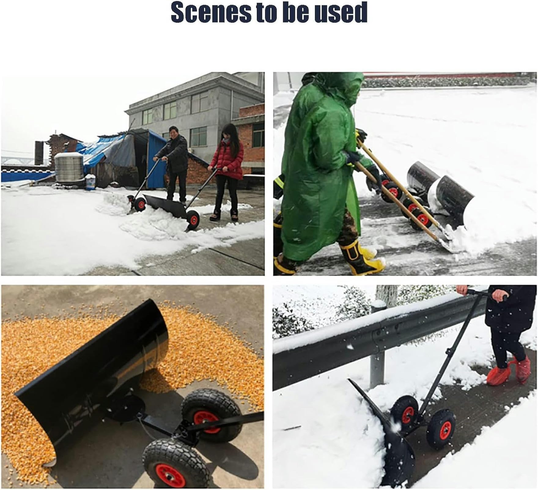 Schneeschaufeln aus kaltgewalztem Stahlblech, Schneeschieber mit Mehrwinkel-Hochleistungspflug mit großer Klinge und höhenverstellbarem Griff, zum Schneeräumen auf Straßen im Winter (Größe: 100 cm)
