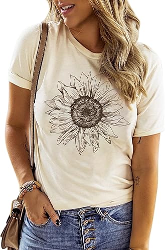 Miniatura 2 de Chulianyouhuo Camiseta de manga corta con estampado de girasol para mujer, camiseta casual para adolescentes y niñas