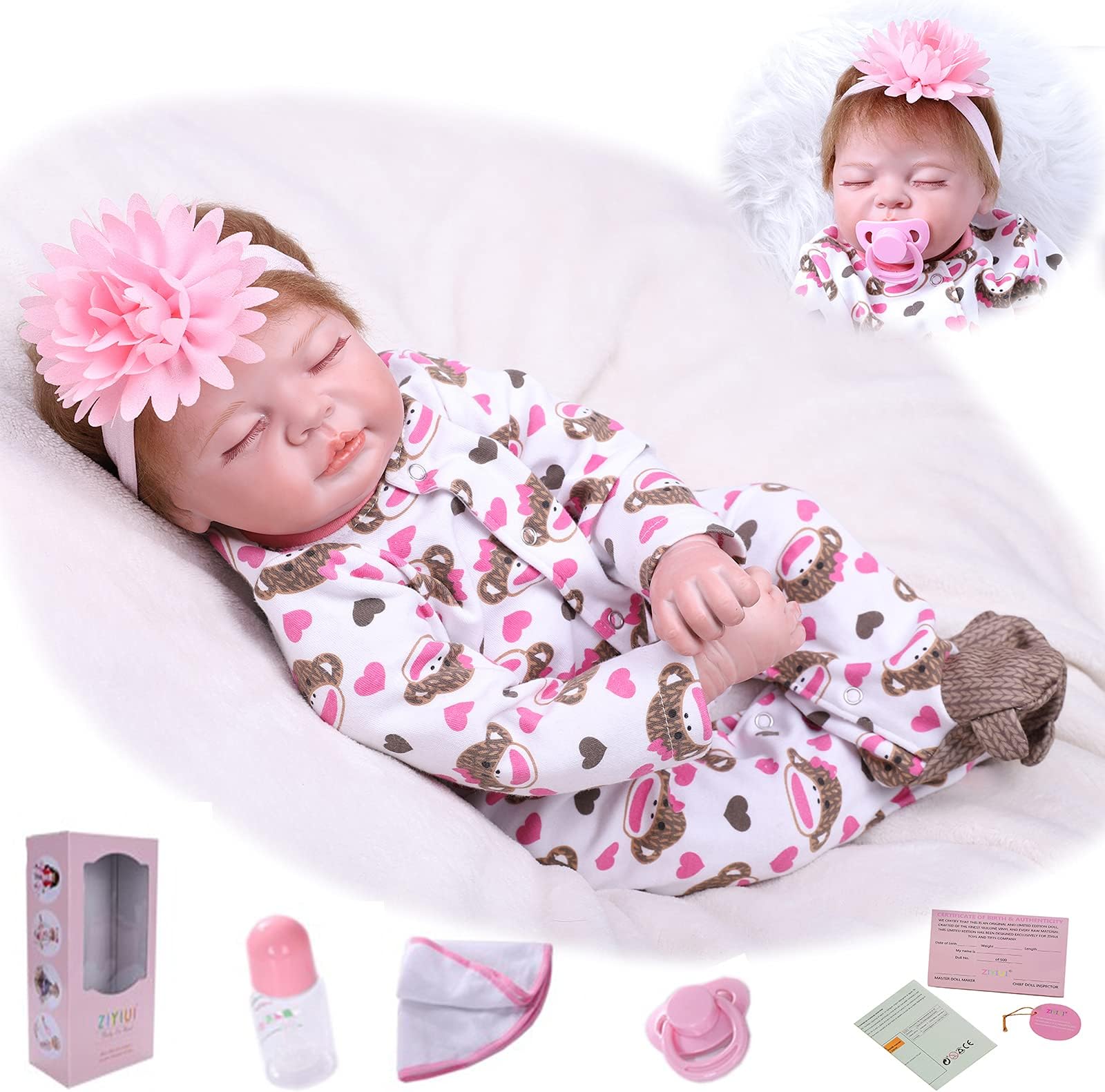 Antboat Reborn Dolls Realistic 22 inch Reborn Baby Toddler Doll For Girl Real Life Sleeping Reborn Doll Soft Silicone Vinyl Newborn Handmade Xmas Gifts Toys For Kids