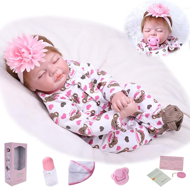 antboat Reborn Dolls Realistic 22 inch Reborn Baby Toddler Doll For Girl Real Life Sleeping Reborn Doll Soft Silicone Vinyl Newborn Handmade Xmas Gifts Toys For Kids