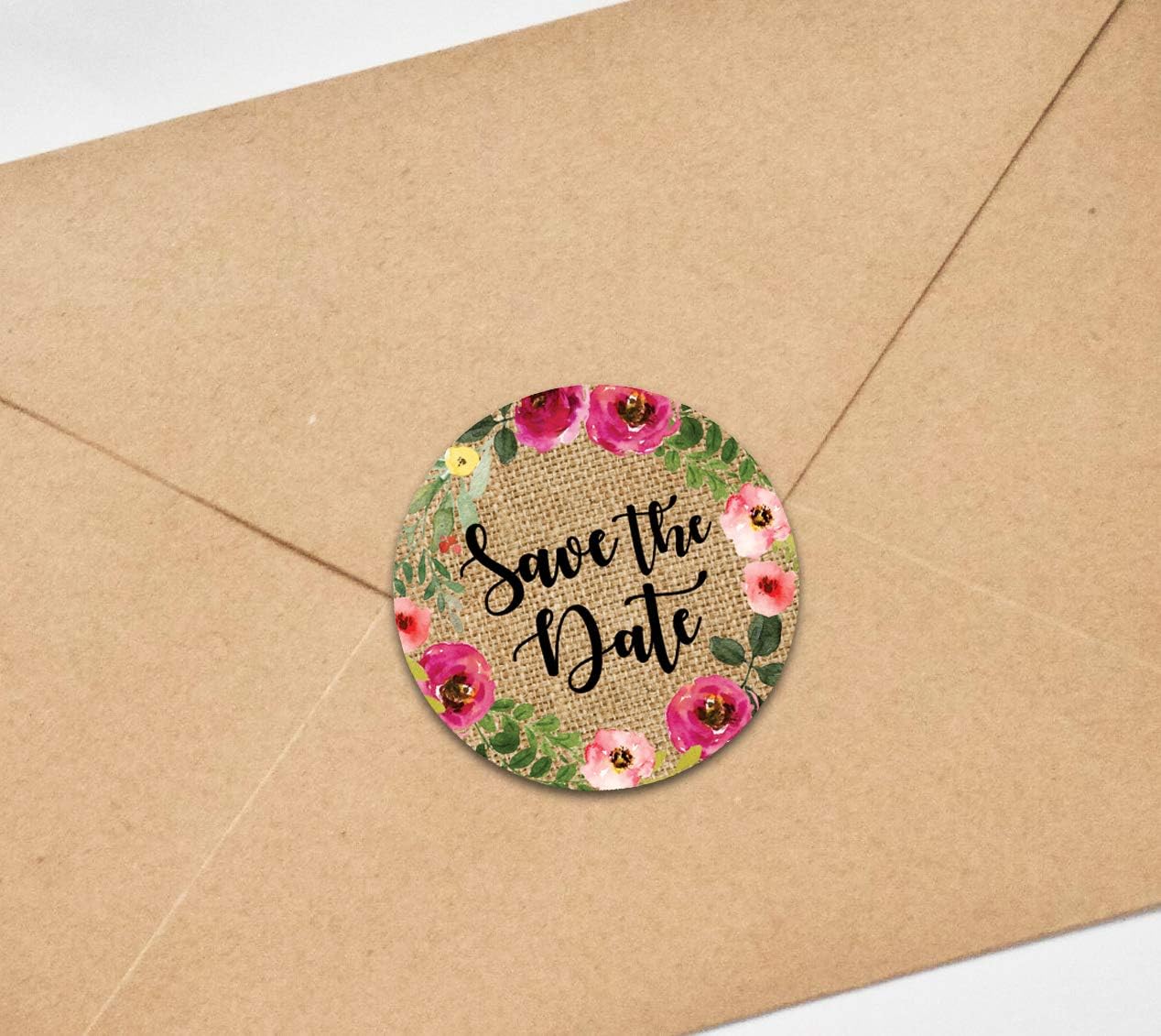 Darling Souvenir Round Peony & Leaf Border 45 Pcs Save The Date Stickers Envelope Seals-1.6 Inches, Beige & Pink, 1.6 Inches Diameter - Image 4