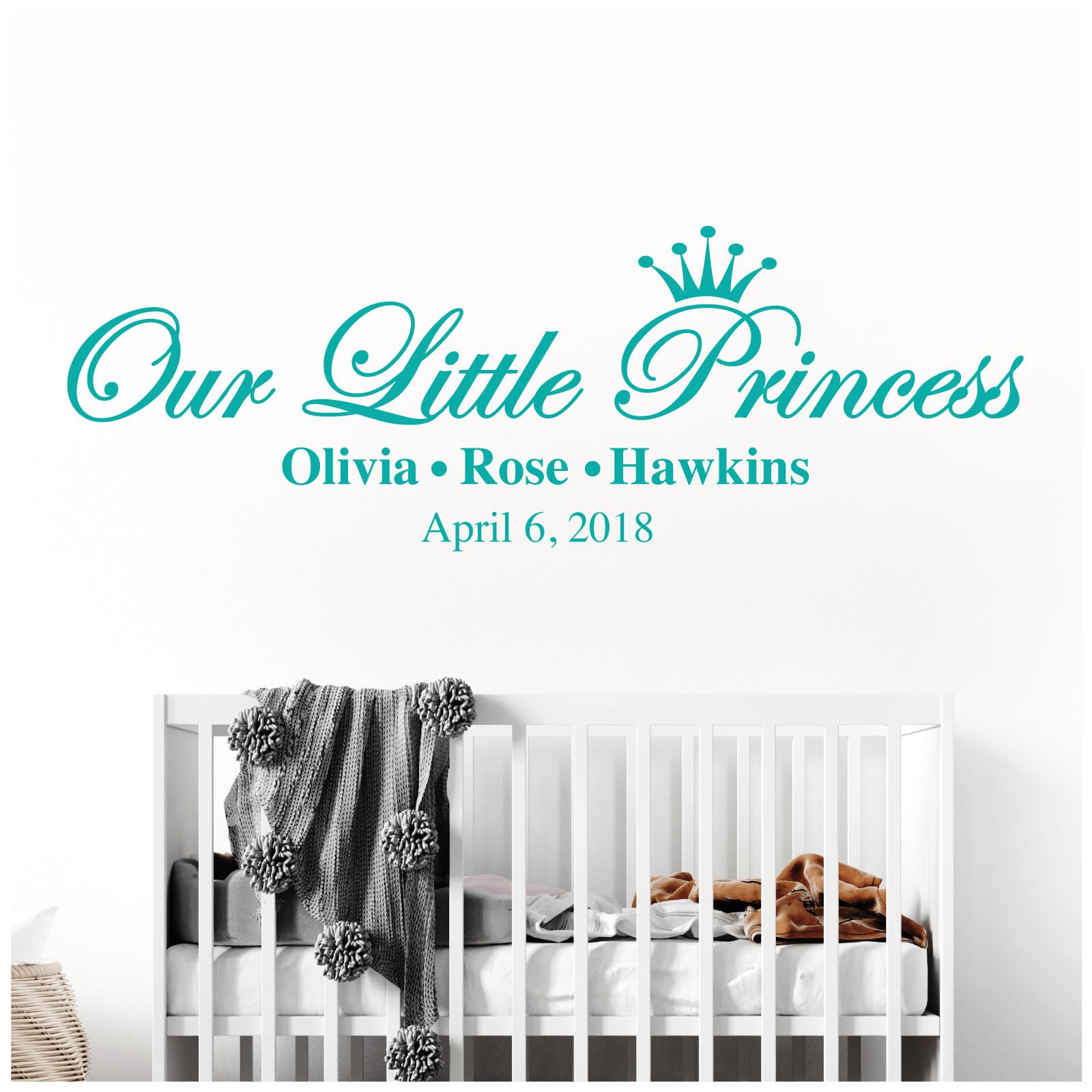 Our Little Princess, Names & Date of Birth - Baby Nursery Girls Wall Sticker [Large] [Turquoise]