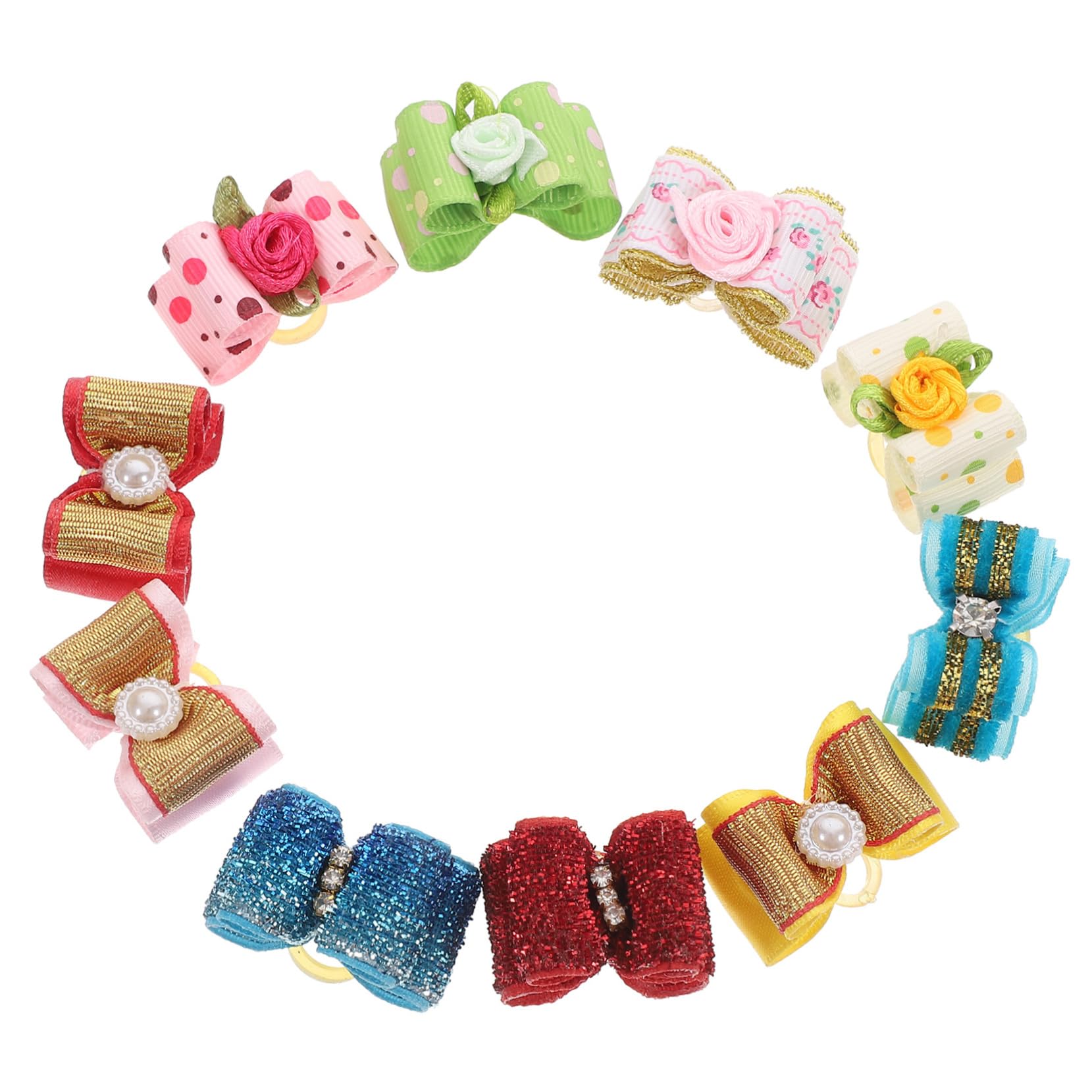 ORFOFE 10pcs Pet Hair Tie with Bowknot Design Adorable Double Bowknot Hairpins for Dogs and Cats Random Color Hair Accessories for Everyday Wear and Special Occasions Random Color