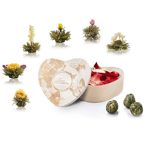 Miniatura 43 de Creano Juego de 6 flores de té verde en elegante caja magnética con relieve plateado