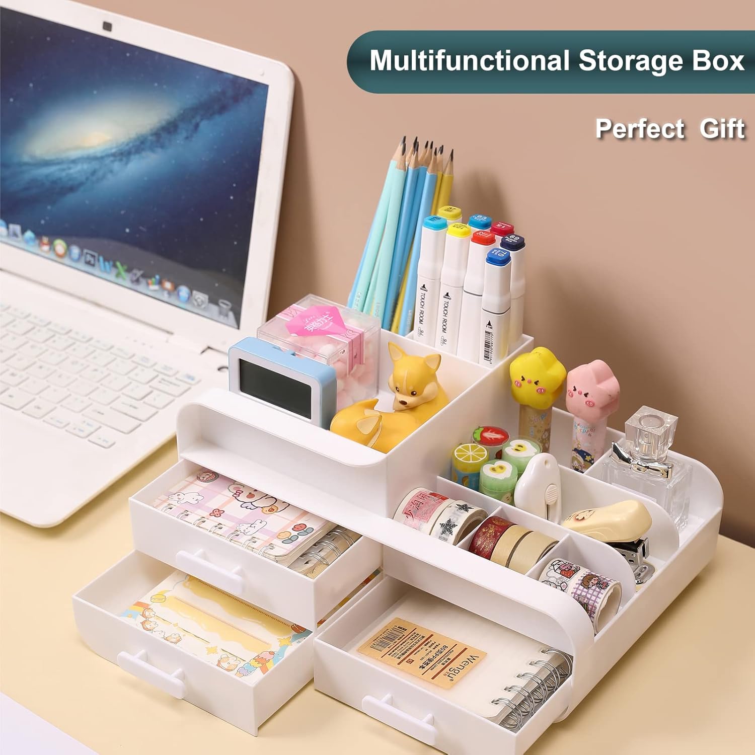 LtyTz Makeup Desk Organizer With Drawers, Multifunction Desk Skincare Organizer for Dressing Table, Vanity Countertop, Bathroom Counter, Elegant Vanity Holder for Brushes, Eyeshadow, Lotions, Lipstick and Nail Polish (White) : Beauty & Personal Care