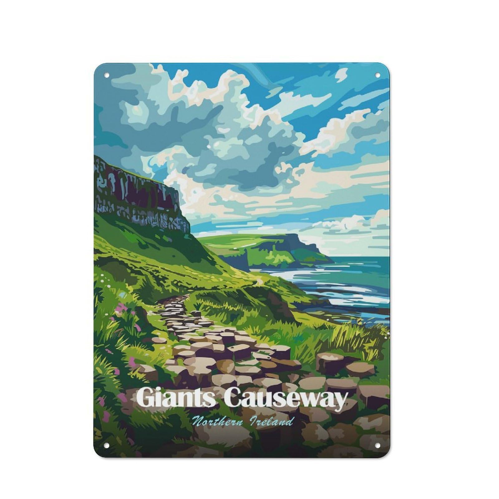 Junmoney Giants Causeway Northern Ireland Landscape Ar T Vintage Metal Sign 40X30cm, Bistro Style Bistro Wall Plaque For Tea Room, Shop Wall Or Breakfast Area