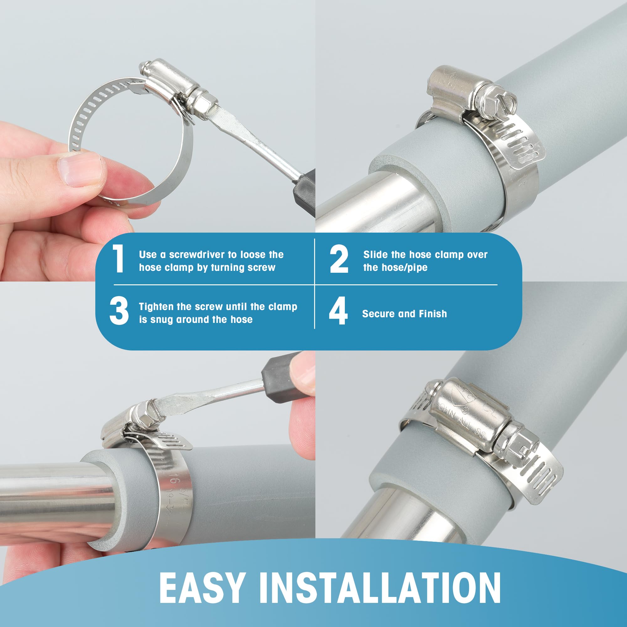 FARRAY Kit surtido de 150 abrazaderas de manguera, ajustables de 6 a 51 mm, abrazaderas de manguera de engranaje sin fin de acero inoxidable 304 para fontanería, automoción y aplicaciones mecánicas