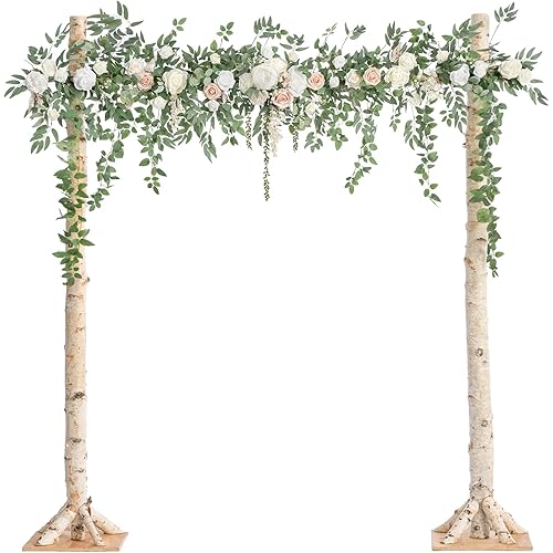 Ling's Moment Backdrop Floral Garland 6.5FT Artificial Wedding Arch Flowers Sage Green Decor, White Ceremony Reception Hanging Eucalyptus Rose Arbor Arrangement Outdoor Party Swag Home Decorations