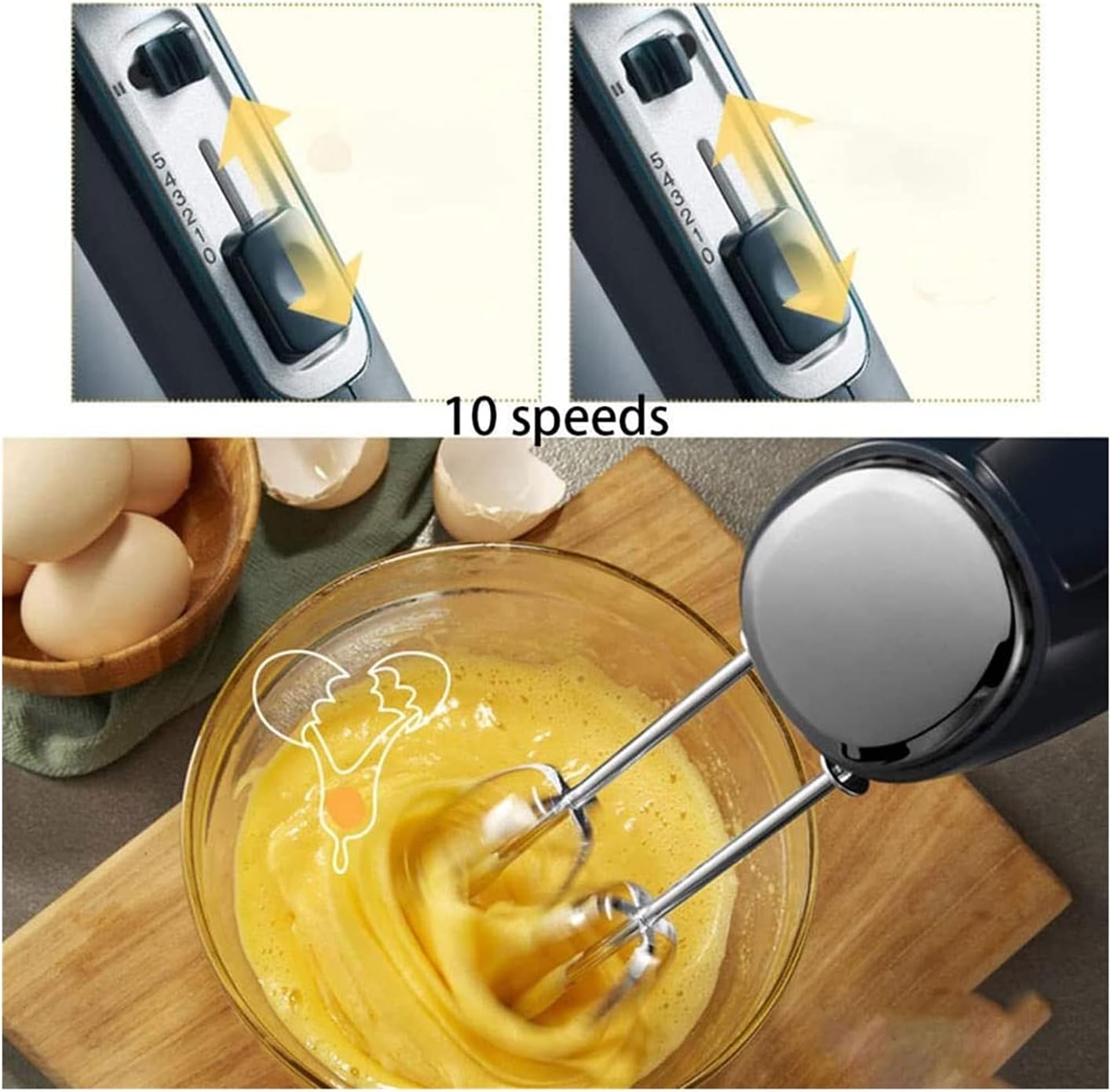 HHWKSJ Hand Mixer Electric, Kitchen Handheld Mixers with 10-speed 300w Turbo with Storage Base and 4 Stainless Steel Attachments(2 Beaters, 2 Dough Hooks)