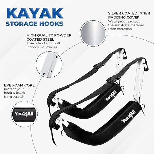 Miniatura 2 de Yes4All Ganchos de almacenamiento para kayak, estante acolchado de espuma de alta resistencia para tabla de surf, juego de 2 soportes para tabla de