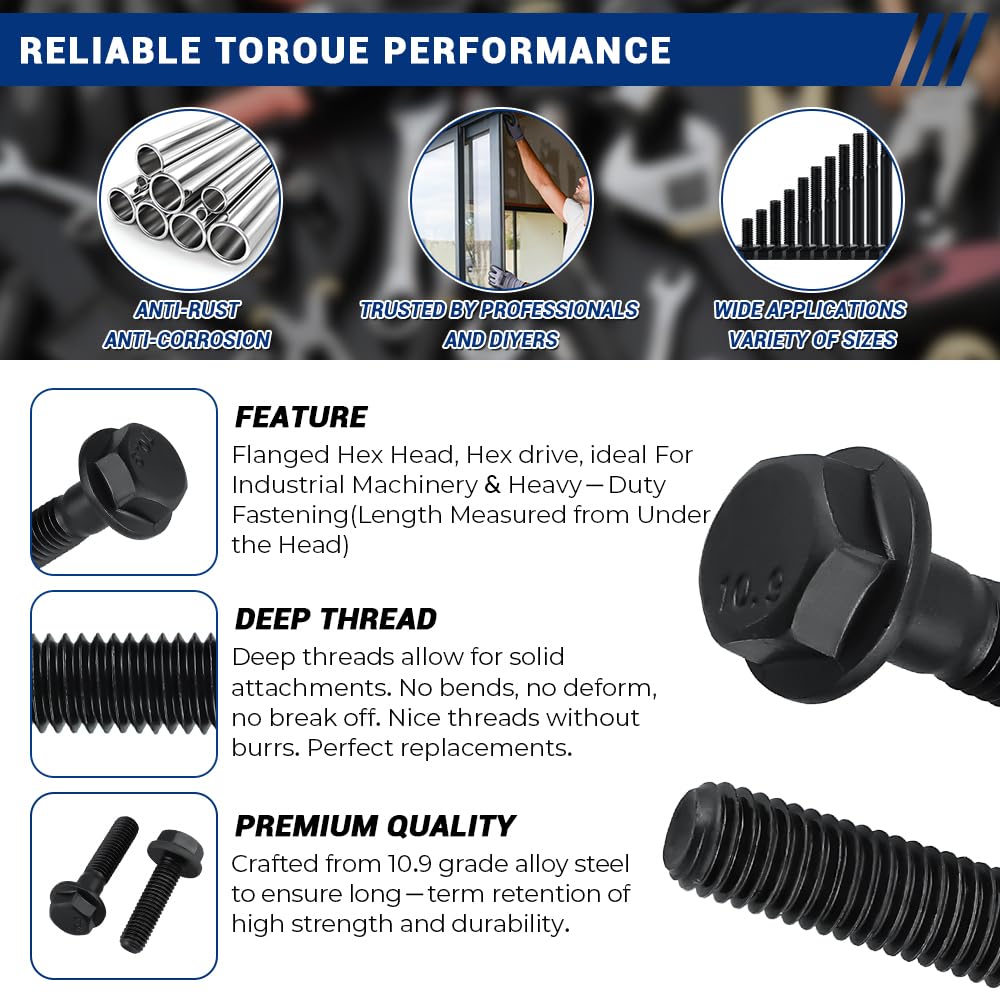 M10 Hex Bolts with Nuts & Washers - 10 Sets -3