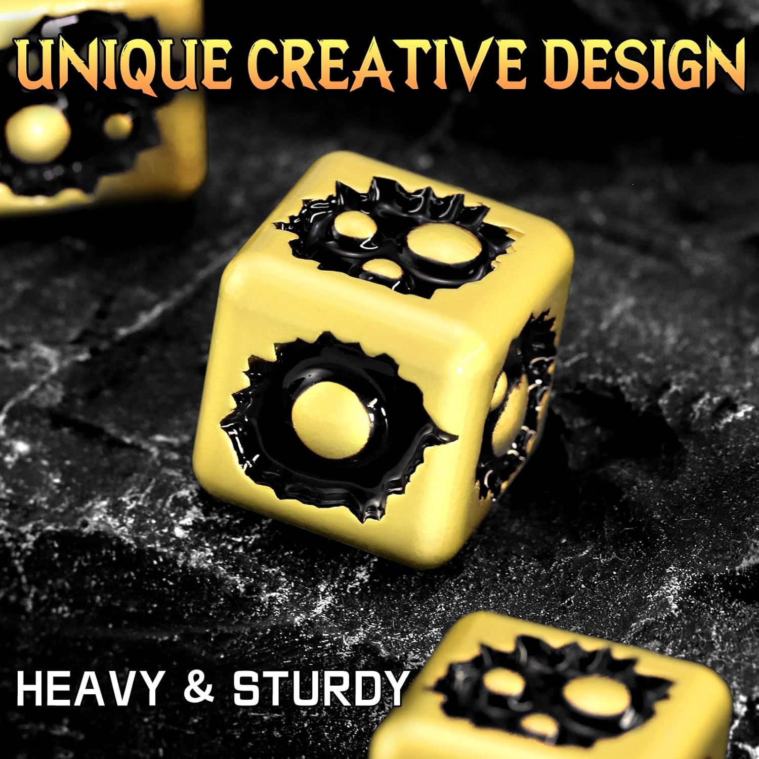 D6 Dice Set of Six Pcs 15mm, Cool Unique Metal 6 Sided Dice for DND, RPG, Dungeons and Dragons, Gift (Bubble-D6 Gold Black)