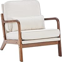 DUMOS Mid Century Modern Accent Chair with Arms & Waist Cushion - Solid Wood Lounge Reading Chair for Living Room Bedroom, Cream