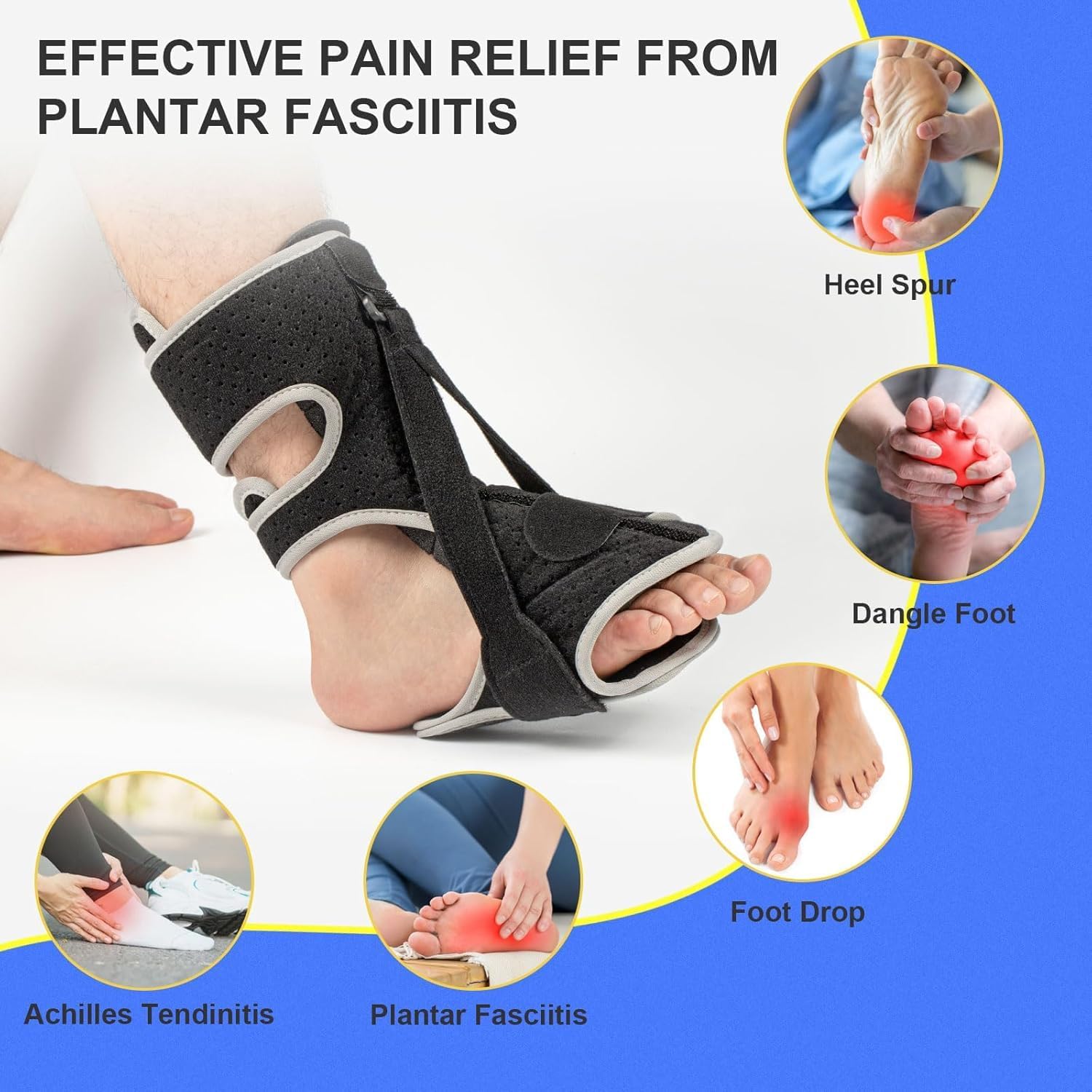 Plantar Fasciitis Night Splint, 2026 Upgraded Adjustable Plantar Fasciitis Relief Night Splint for Men and Women with Achilles Tendonitis and Plantar Droop (Black and Gray) - Image 2