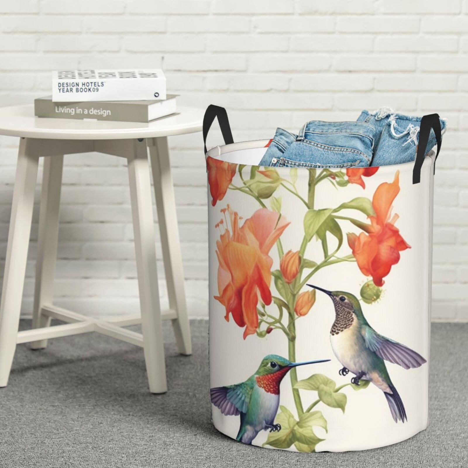 Bird Flowers Print Laundry Basket With Handles Waterproof Laundry Hamper Freestanding Laundry Bag For Family Dorm S