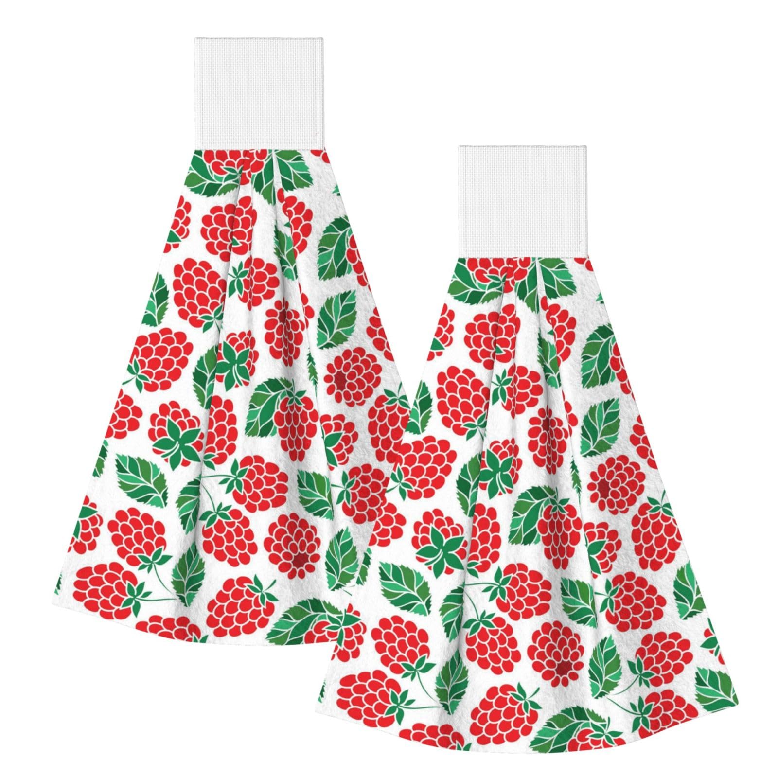 DOPKLNA Fruit Of Raspberries Pattern, 2 Pcs Hanging Coral Fiber Hand Towels for Bathroom, Absorbent Kitchen Towels