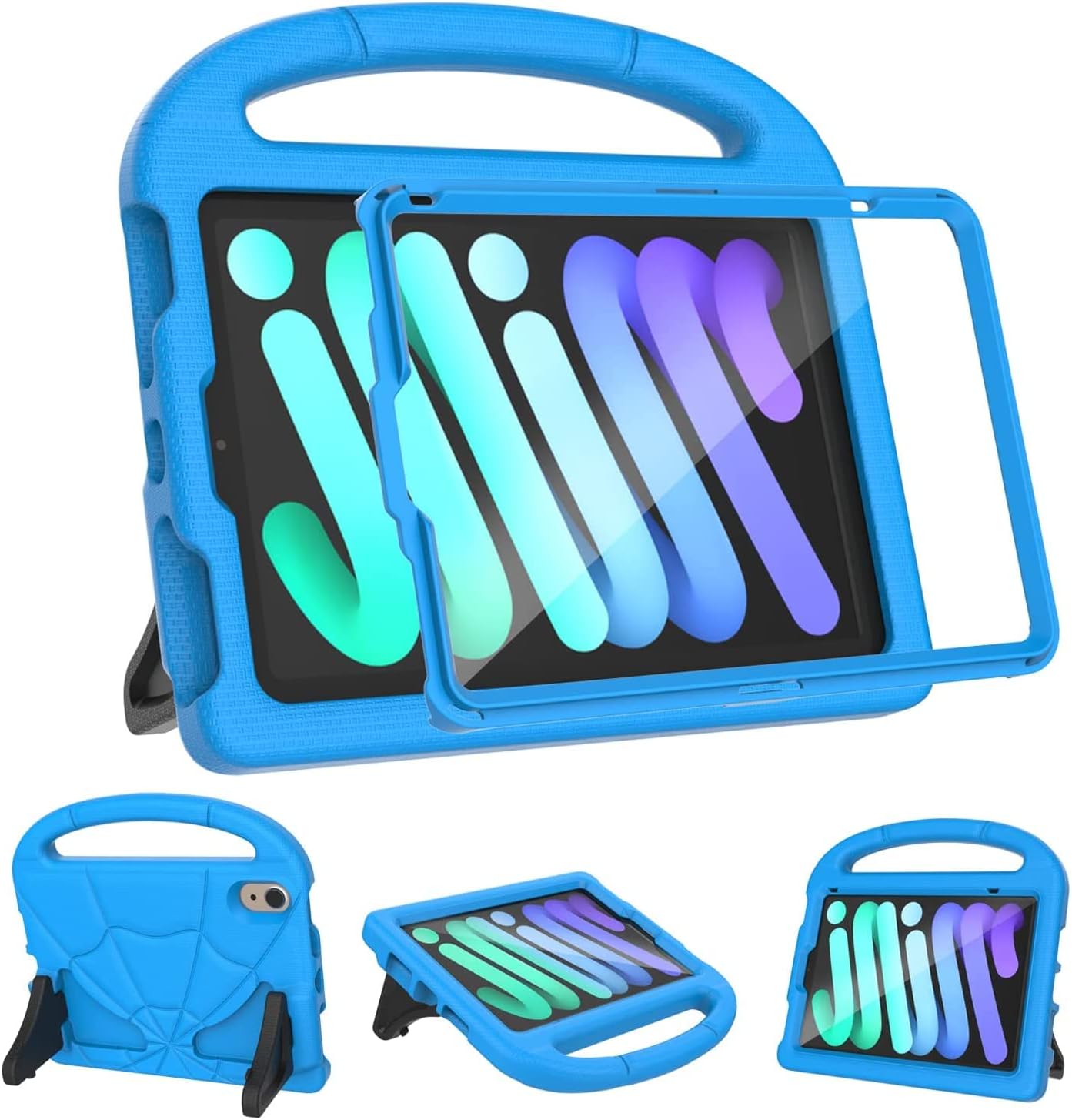 2021 Newest iPad Mini 6 Tablet Case for Kids (6th Generation), Kricsertg Lightweight Shockproof Kid-Proof Cover Built-in Screen Protector with Handle Stand for New iPad Mini 6th Gen 8.3 Inch – Blue