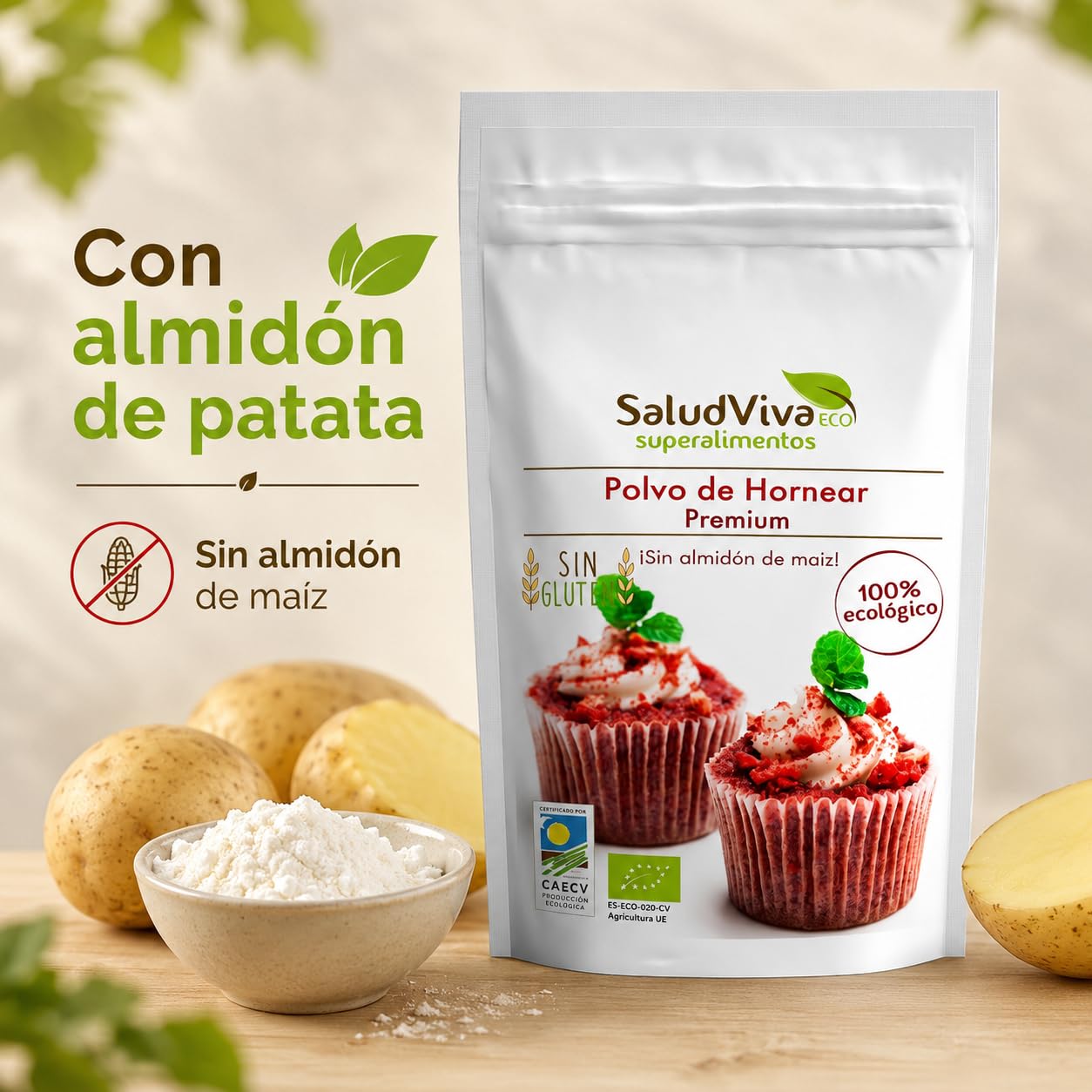 Polvo de Hornear Bio Salud Viva 100g Sin Gluten Baking Powder Impulsor Repostería Almidón de Patata