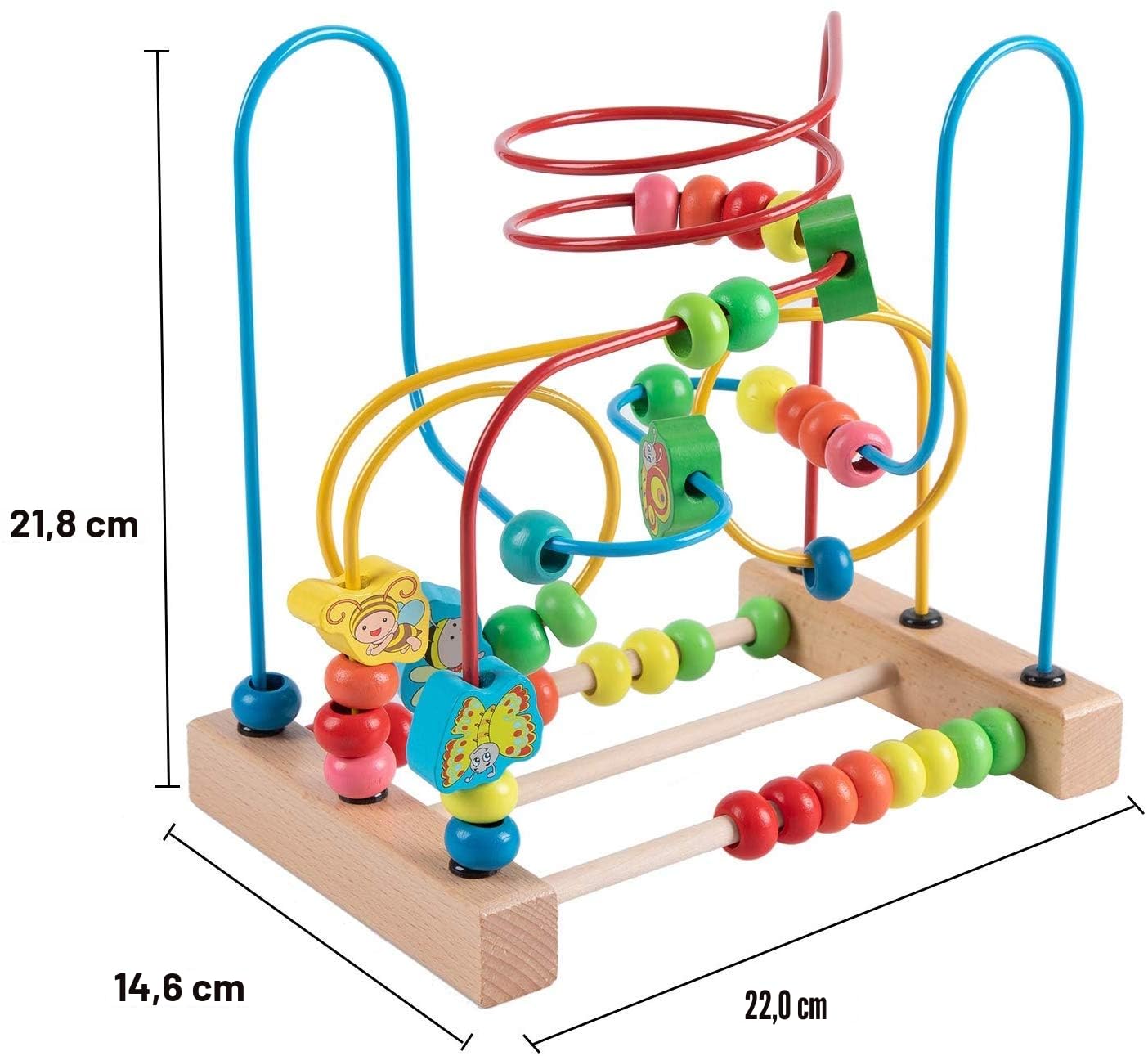 Jacootoys Motorikschleife aus Holz Tier Holzspielzeug mit DREI verschiedenen Schleifen Roller Coaster Motorik Maze Spielzeug für Kinder