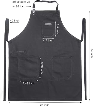 Black Kitchen Apron for Cooking, with Pockets & Towel Loop